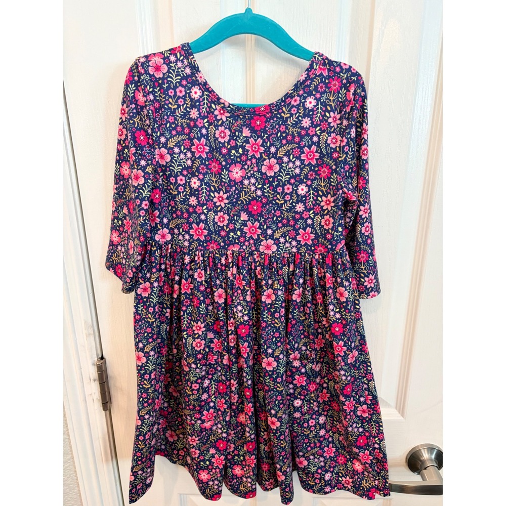 Mila & Rose Dress Navy Blue Pink Floral Long Sleeve Twirl Skirt Girls 5-6